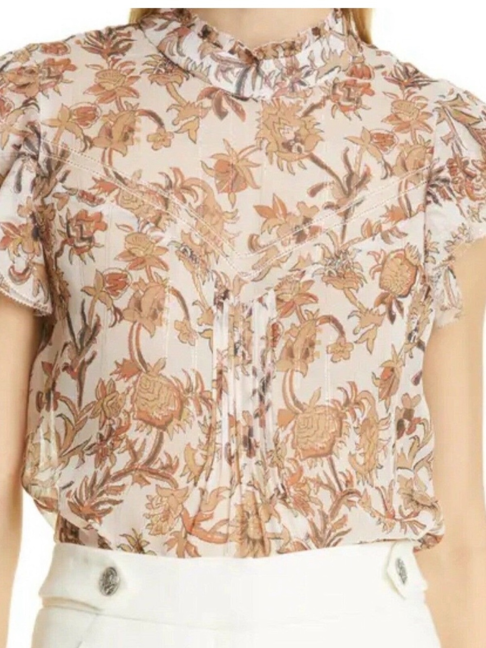 Veronica Beard Luciana Sheer Silk flutter sleeve floral print top size 2